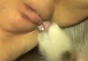 Cachorro lambendo a buceta de uma jovem safada no vídeo